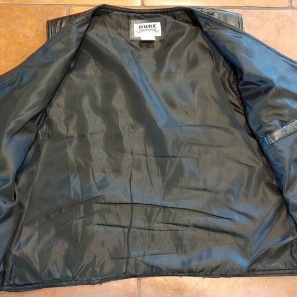 Duke Haband Vintage Patchwork Vest Men's LARGE Leather Black Motorcycle Riding - Picture 4 of 6